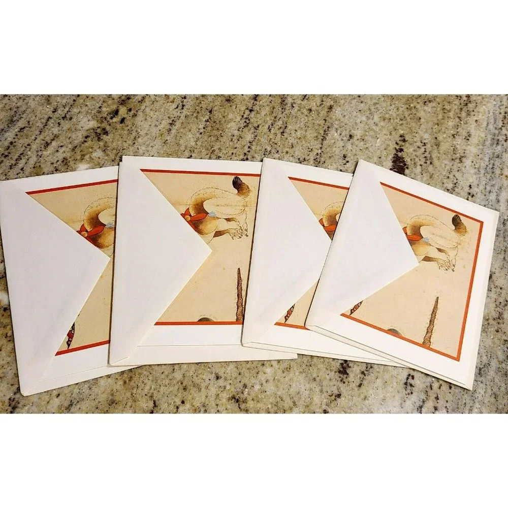 Katsushika Hokusai Cat and Butterfly Set of 4 Blank Greeting Cards w/ Envelopes
